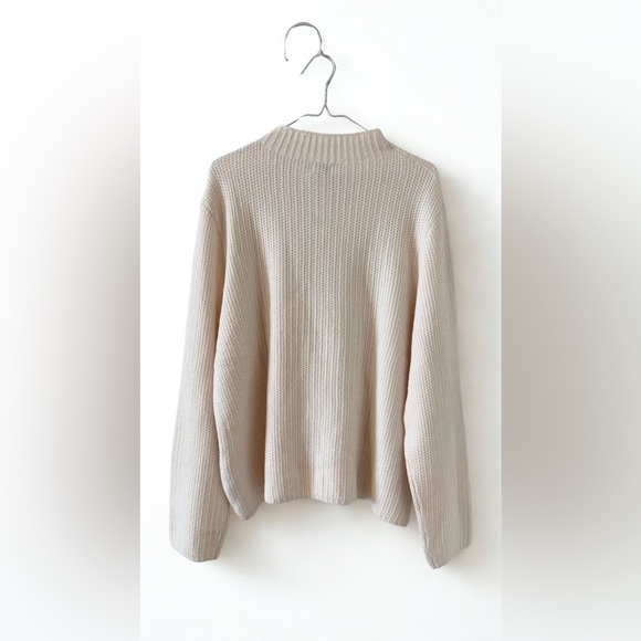 J.Crew NWT Ribbed Mock Neck Sweater XL - Beige Oatmeal Chunky Knit Cropped Relax - Picture 2 of 5